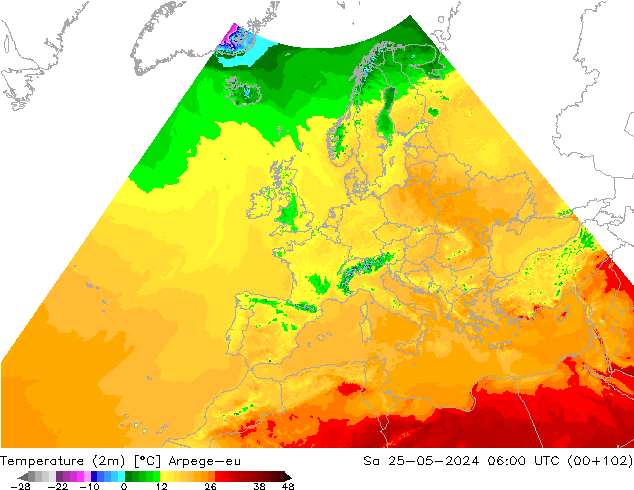 Temperatura (2m) Arpege-eu sáb 25.05.2024 06 UTC