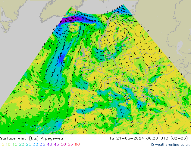 ветер 10 m Arpege-eu вт 21.05.2024 06 UTC