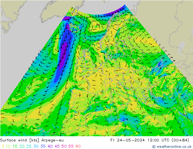 Surface wind Arpege-eu Pá 24.05.2024 12 UTC