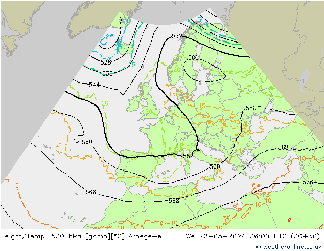 Height/Temp. 500 hPa Arpege-eu We 22.05.2024 06 UTC