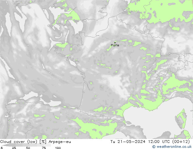 Bewolking (Laag) Arpege-eu di 21.05.2024 12 UTC