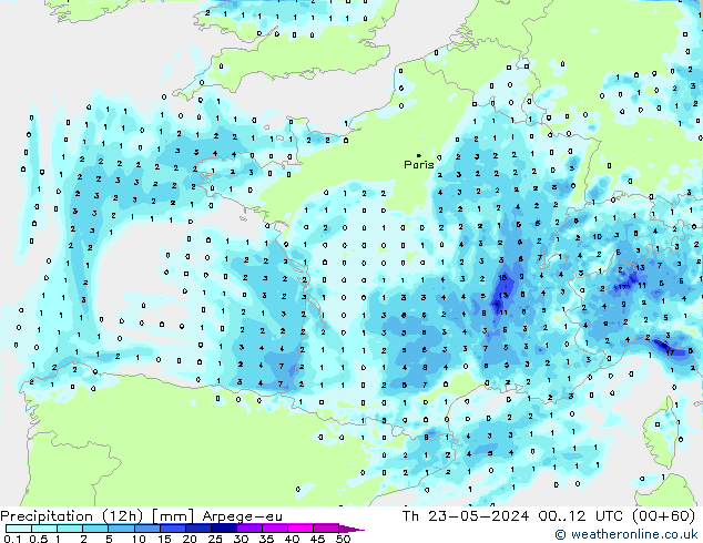 Precipitation (12h) Arpege-eu Th 23.05.2024 12 UTC