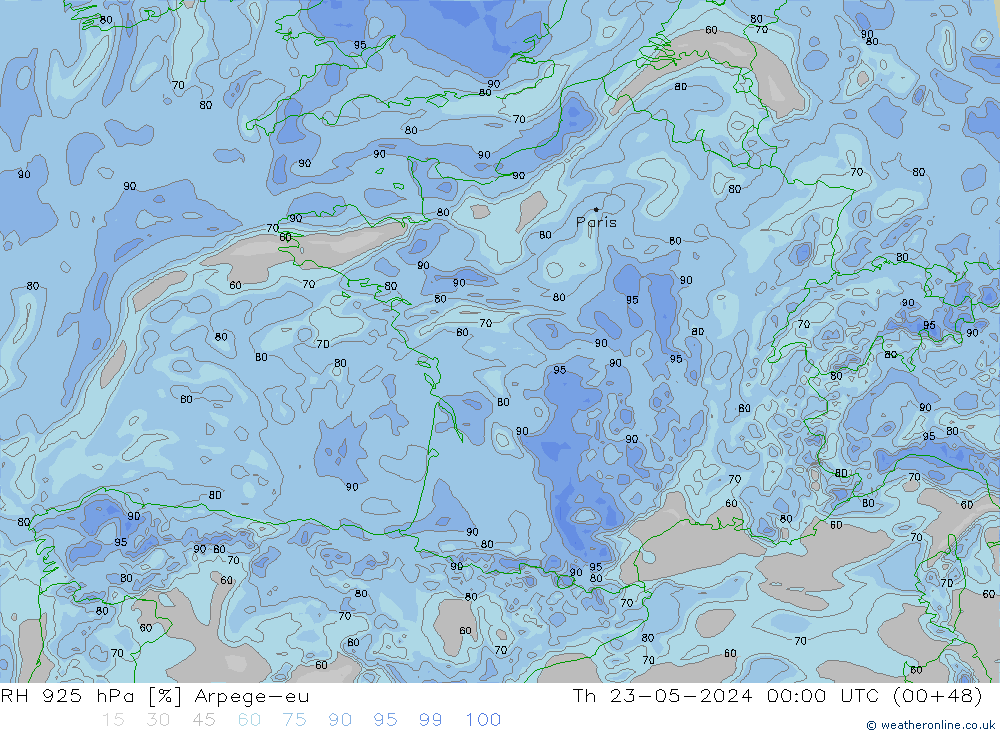 RH 925 hPa Arpege-eu Do 23.05.2024 00 UTC