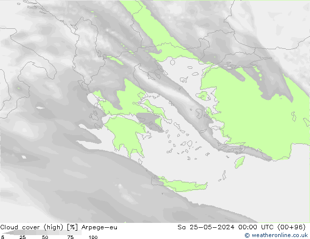 Cloud cover (high) Arpege-eu Sa 25.05.2024 00 UTC