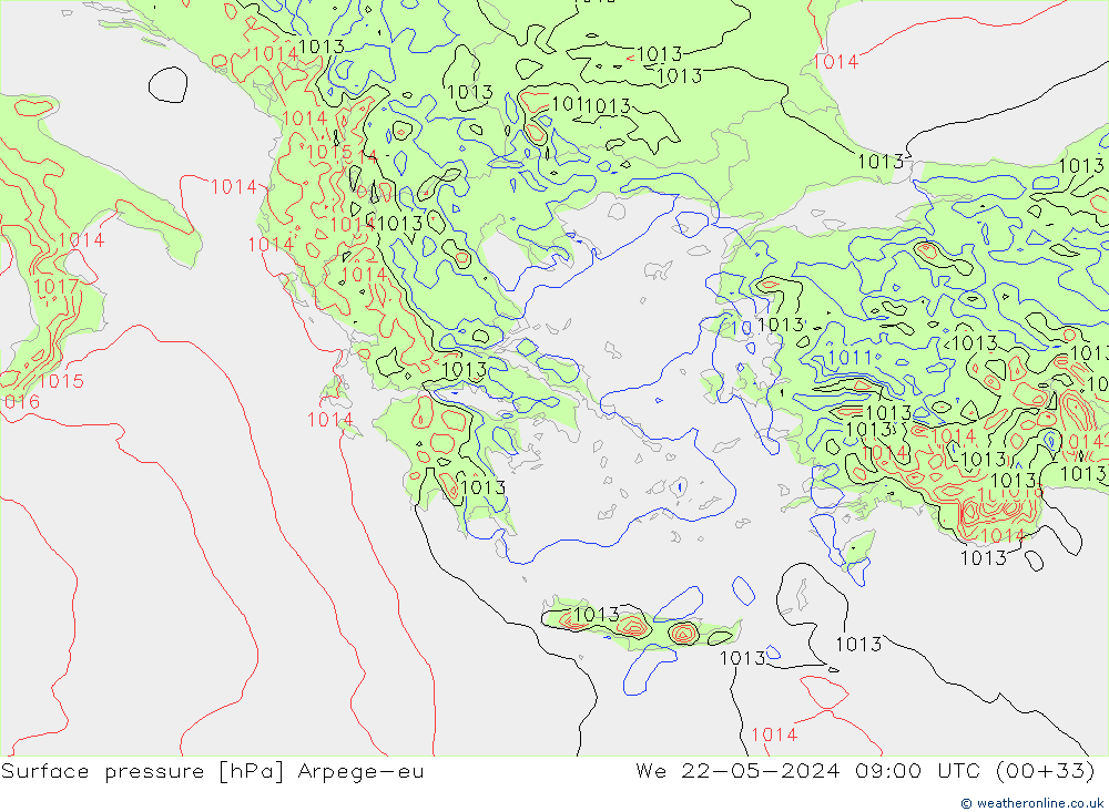 Surface pressure Arpege-eu We 22.05.2024 09 UTC