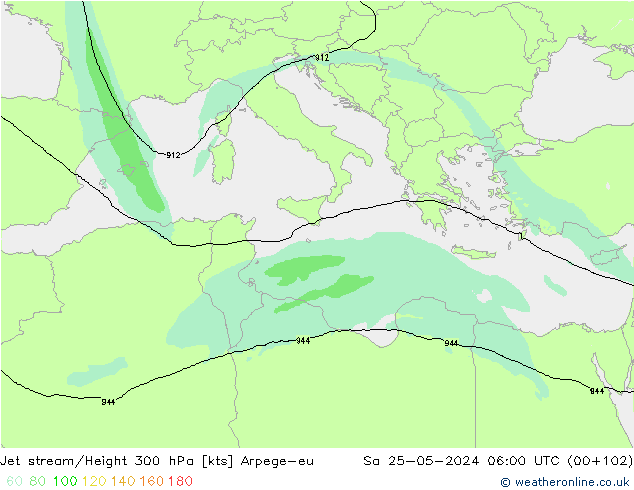Corriente en chorro Arpege-eu sáb 25.05.2024 06 UTC