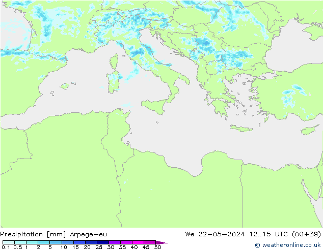 Precipitazione Arpege-eu mer 22.05.2024 15 UTC