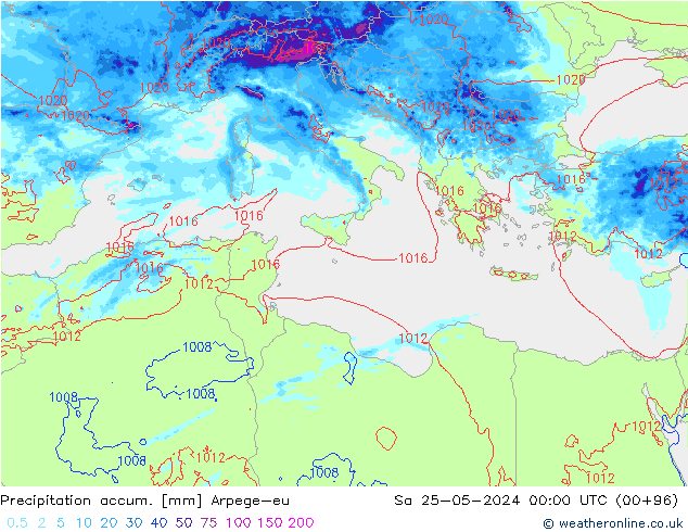 Precipitation accum. Arpege-eu sab 25.05.2024 00 UTC