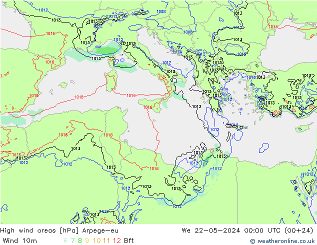 High wind areas Arpege-eu Qua 22.05.2024 00 UTC