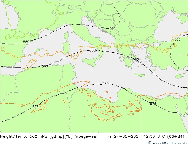Géop./Temp. 500 hPa Arpege-eu ven 24.05.2024 12 UTC