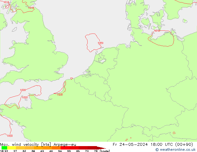Max. wind velocity Arpege-eu Fr 24.05.2024 18 UTC