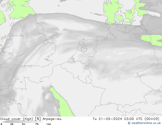 zachmurzenie (wysokie) Arpege-eu wto. 21.05.2024 03 UTC