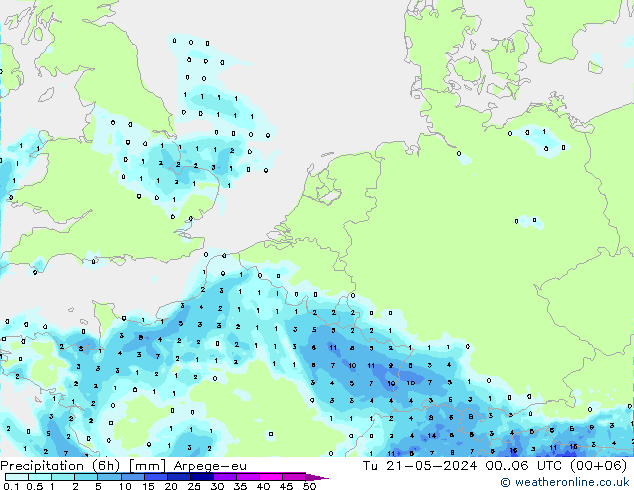 Precipitación (6h) Arpege-eu mar 21.05.2024 06 UTC