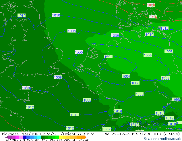 700-1000 hPa Kalınlığı Arpege-eu Çar 22.05.2024 00 UTC