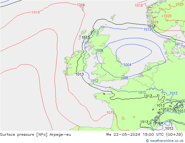 Surface pressure Arpege-eu We 22.05.2024 15 UTC