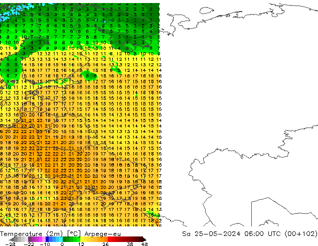 Temperature (2m) Arpege-eu Sa 25.05.2024 06 UTC