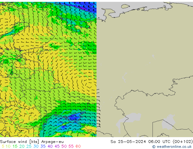 Wind 10 m Arpege-eu za 25.05.2024 06 UTC