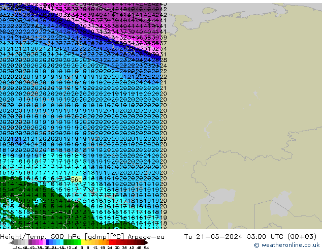 Height/Temp. 500 hPa Arpege-eu Ter 21.05.2024 03 UTC