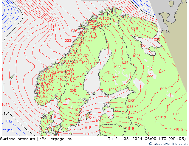 地面气压 Arpege-eu 星期二 21.05.2024 06 UTC