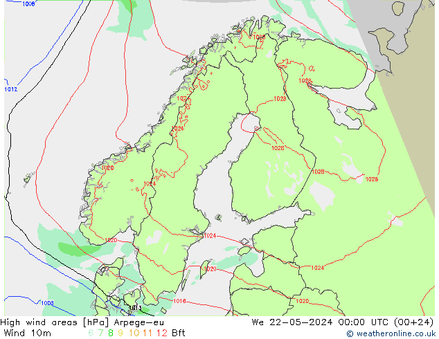 High wind areas Arpege-eu St 22.05.2024 00 UTC