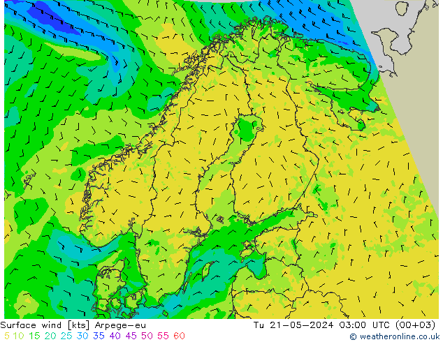 风 10 米 Arpege-eu 星期二 21.05.2024 03 UTC