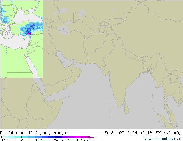 Totale neerslag (12h) Arpege-eu vr 24.05.2024 18 UTC