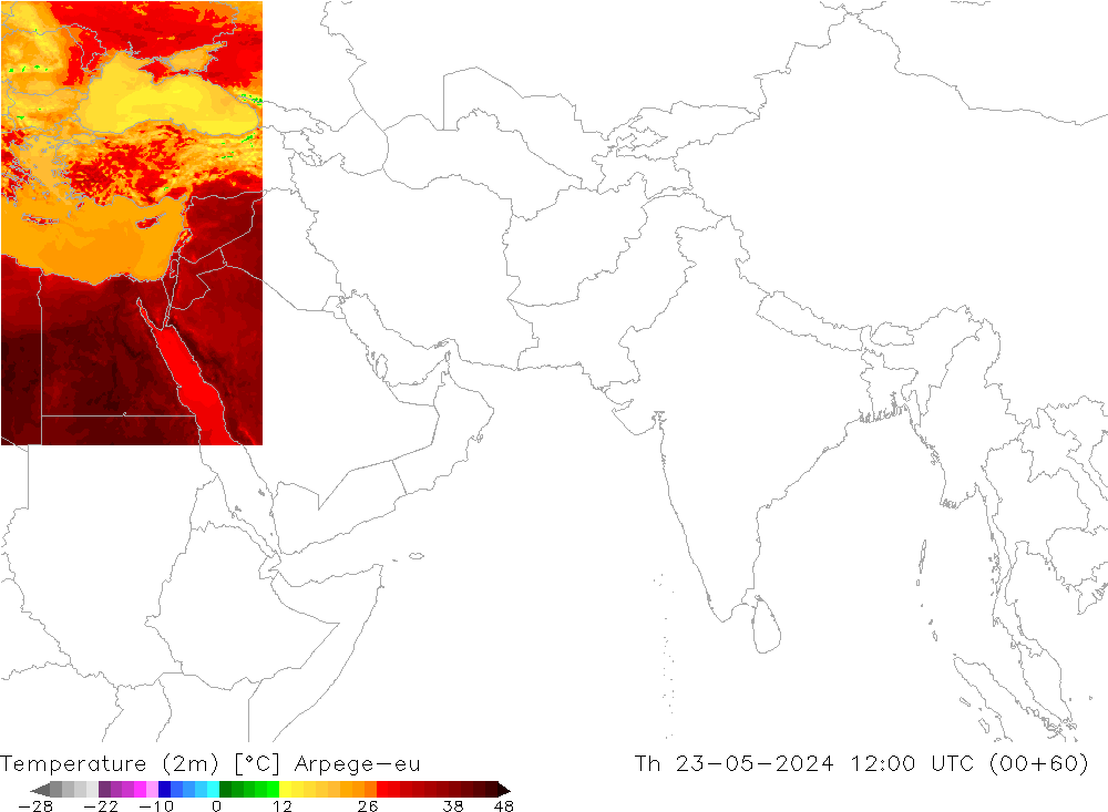 Temperatura (2m) Arpege-eu Qui 23.05.2024 12 UTC
