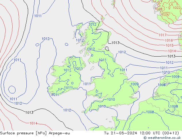 Surface pressure Arpege-eu Tu 21.05.2024 12 UTC