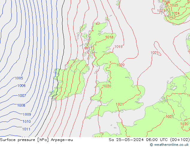 Surface pressure Arpege-eu Sa 25.05.2024 06 UTC