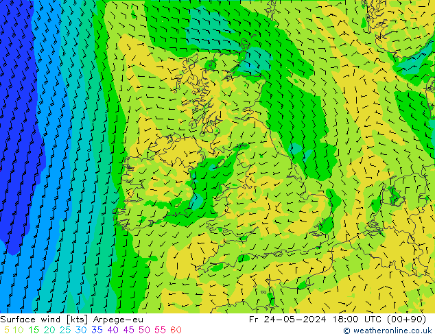 wiatr 10 m Arpege-eu pt. 24.05.2024 18 UTC