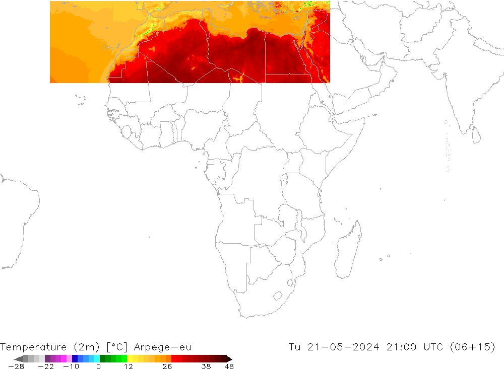 Temperatura (2m) Arpege-eu mar 21.05.2024 21 UTC