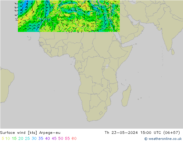Surface wind Arpege-eu Th 23.05.2024 15 UTC