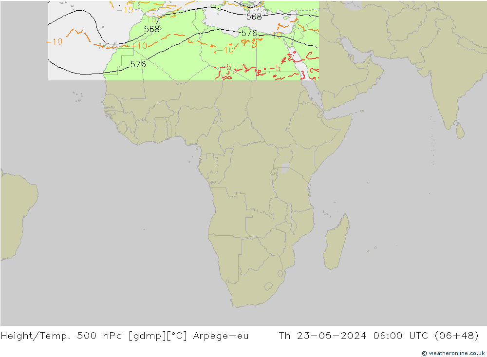 Height/Temp. 500 hPa Arpege-eu gio 23.05.2024 06 UTC