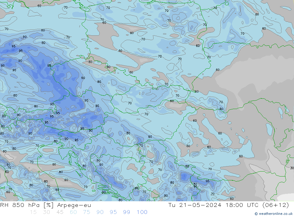 RH 850 hPa Arpege-eu wto. 21.05.2024 18 UTC