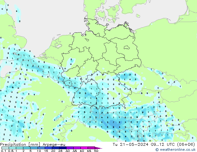 降水 Arpege-eu 星期二 21.05.2024 12 UTC