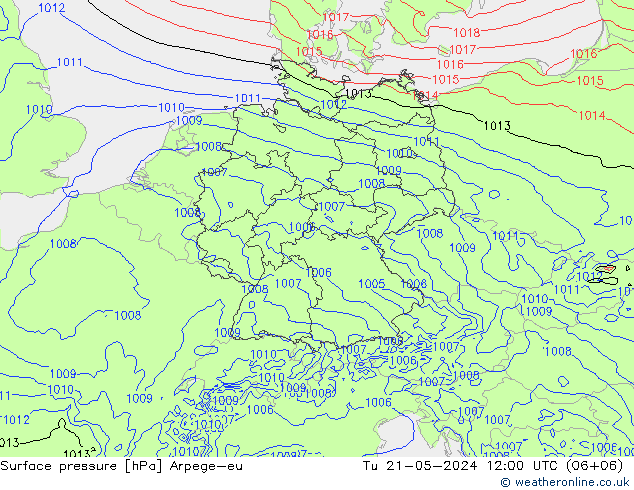 Surface pressure Arpege-eu Tu 21.05.2024 12 UTC