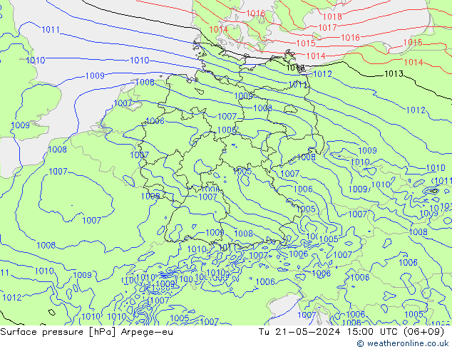 Surface pressure Arpege-eu Tu 21.05.2024 15 UTC