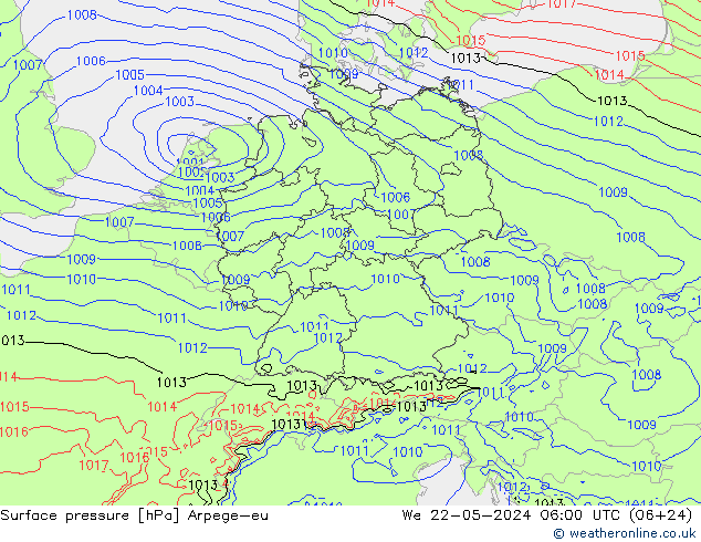 地面气压 Arpege-eu 星期三 22.05.2024 06 UTC