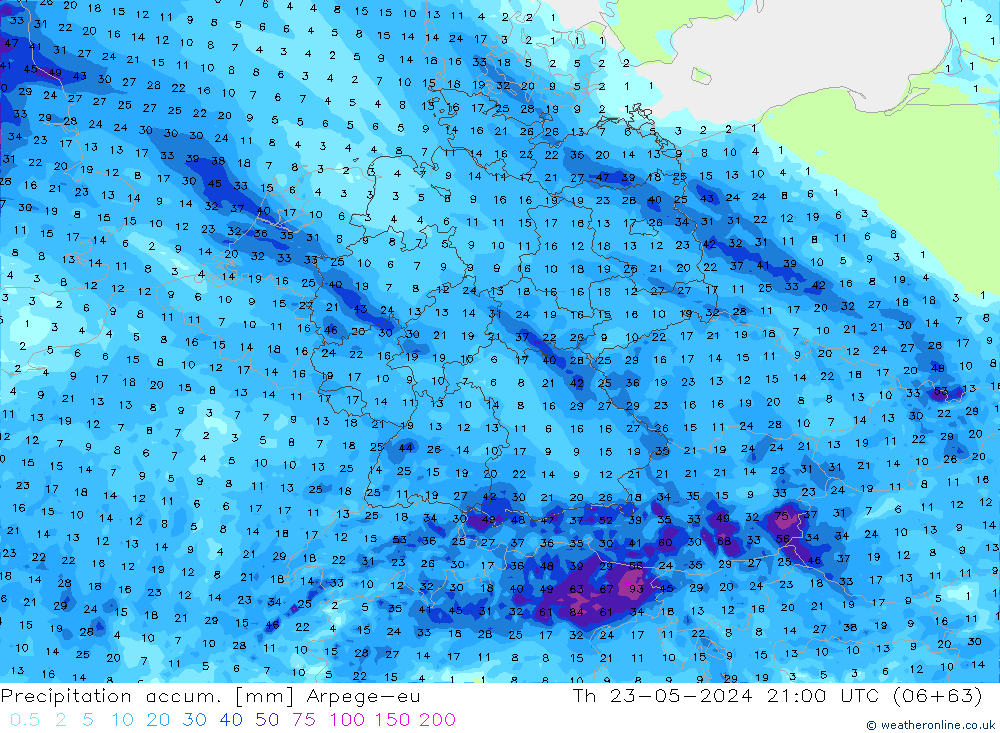Toplam Yağış Arpege-eu Per 23.05.2024 21 UTC