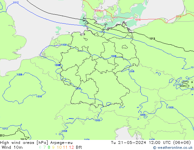 High wind areas Arpege-eu Tu 21.05.2024 12 UTC