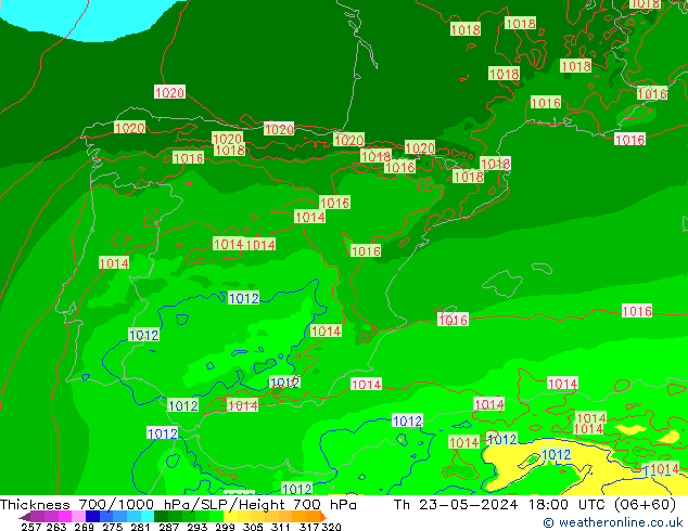 Schichtdicke 700-1000 hPa Arpege-eu Do 23.05.2024 18 UTC