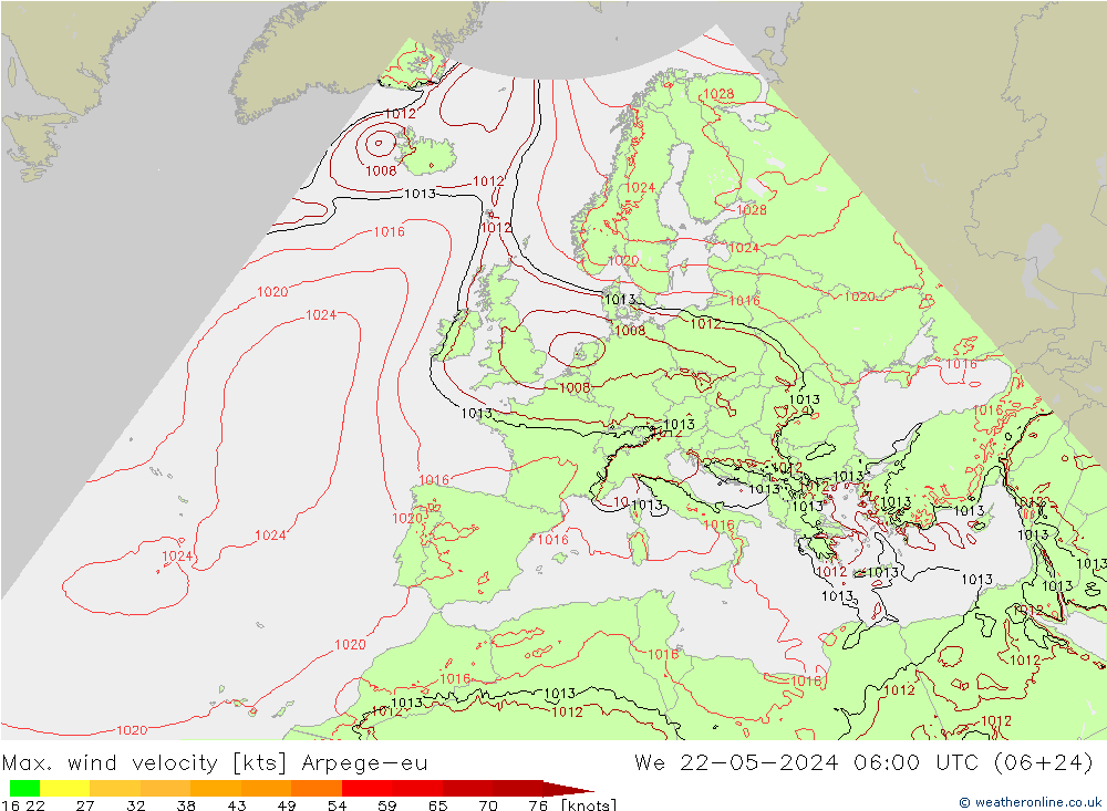 Windböen Arpege-eu Mi 22.05.2024 06 UTC