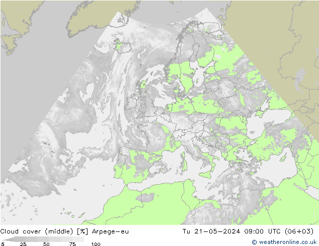Nuages (moyen) Arpege-eu mar 21.05.2024 09 UTC