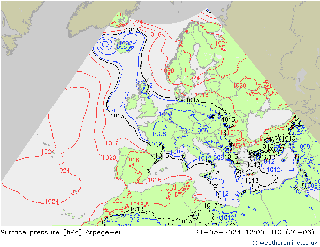 地面气压 Arpege-eu 星期二 21.05.2024 12 UTC