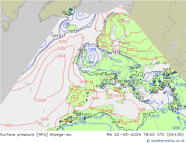 Bodendruck Arpege-eu Mi 22.05.2024 18 UTC