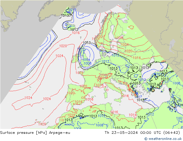 Atmosférický tlak Arpege-eu Čt 23.05.2024 00 UTC