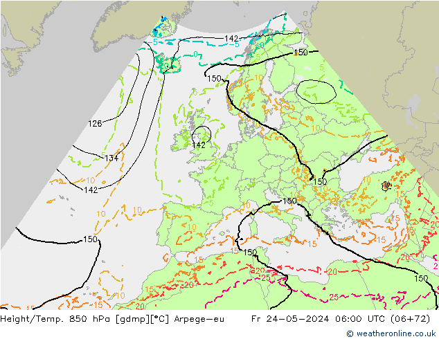 Height/Temp. 850 hPa Arpege-eu  24.05.2024 06 UTC