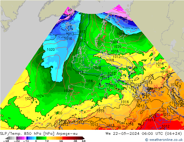 SLP/Temp. 850 hPa Arpege-eu  22.05.2024 06 UTC