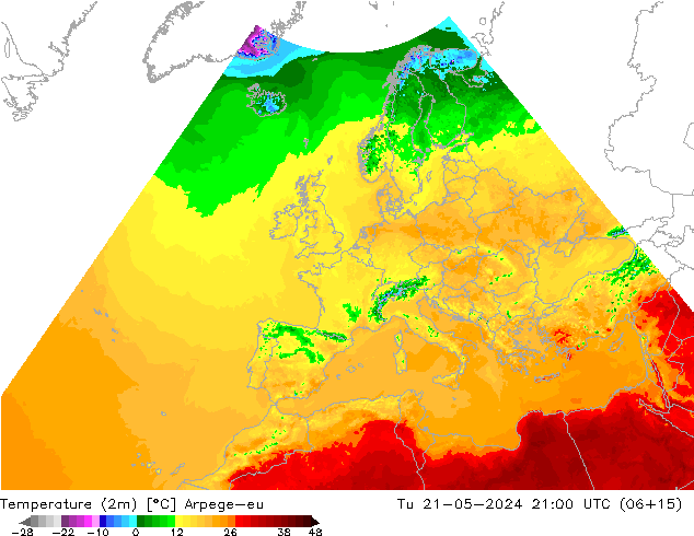 карта температуры Arpege-eu вт 21.05.2024 21 UTC