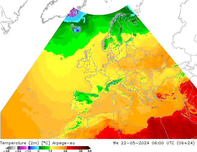 Temperature (2m) Arpege-eu We 22.05.2024 06 UTC